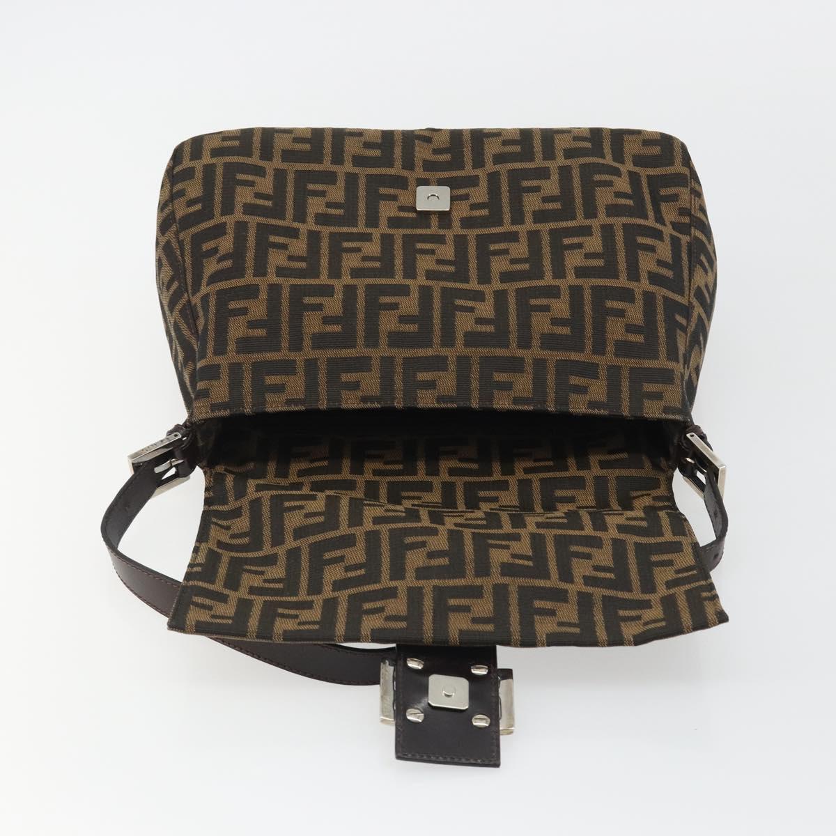 FENDI Zucca Canvas Mamma Baguette Shoulder Bag Black Brown Auth 189496SAM