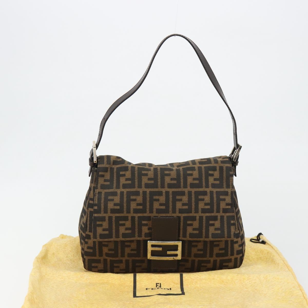 FENDI Zucca Canvas Mamma Baguette Shoulder Bag Black Brown Auth 189496SAM
