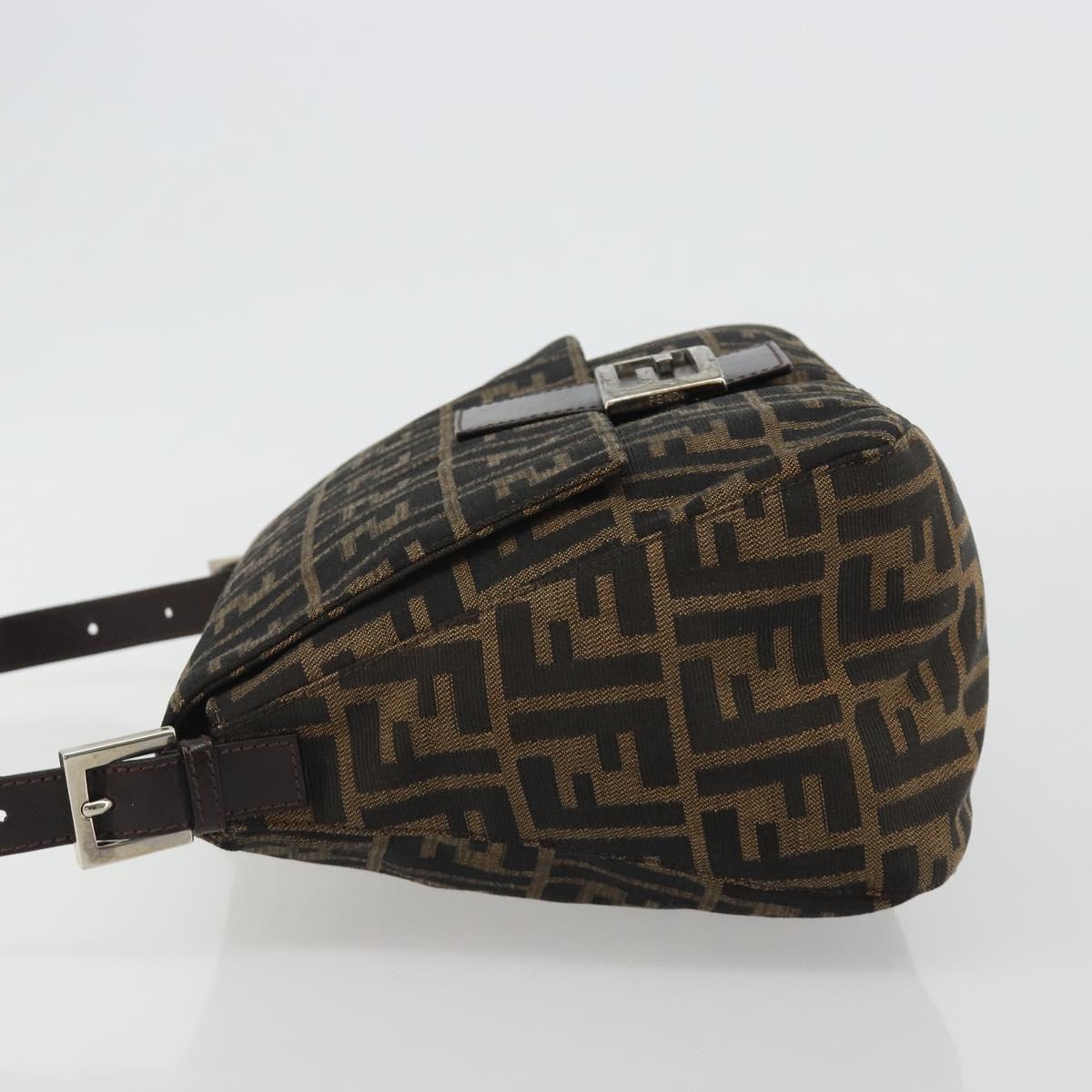 FENDI Zucca Canvas Mamma Baguette Shoulder Bag Black Brown Auth 189496SAM