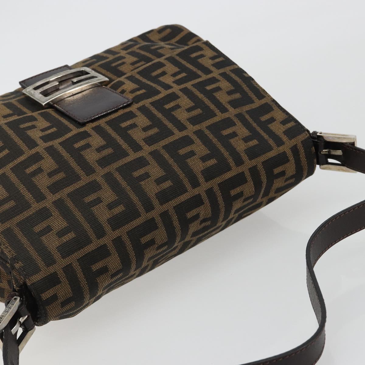 FENDI Zucca Canvas Mamma Baguette Shoulder Bag Black Brown Auth 189496SAM