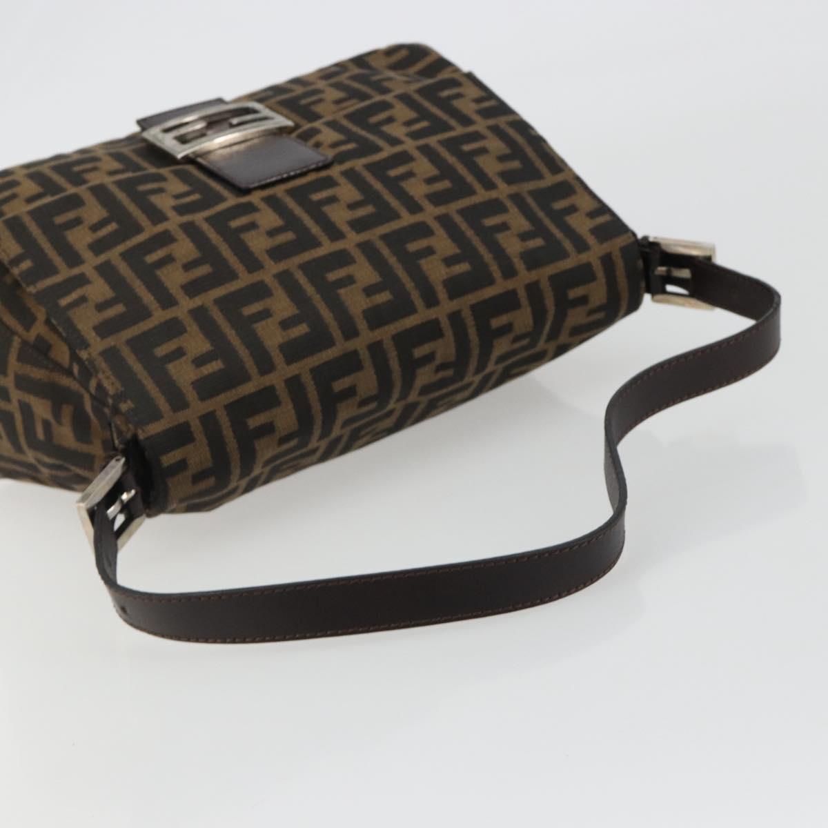 FENDI Zucca Canvas Mamma Baguette Shoulder Bag Black Brown Auth 189496SAM
