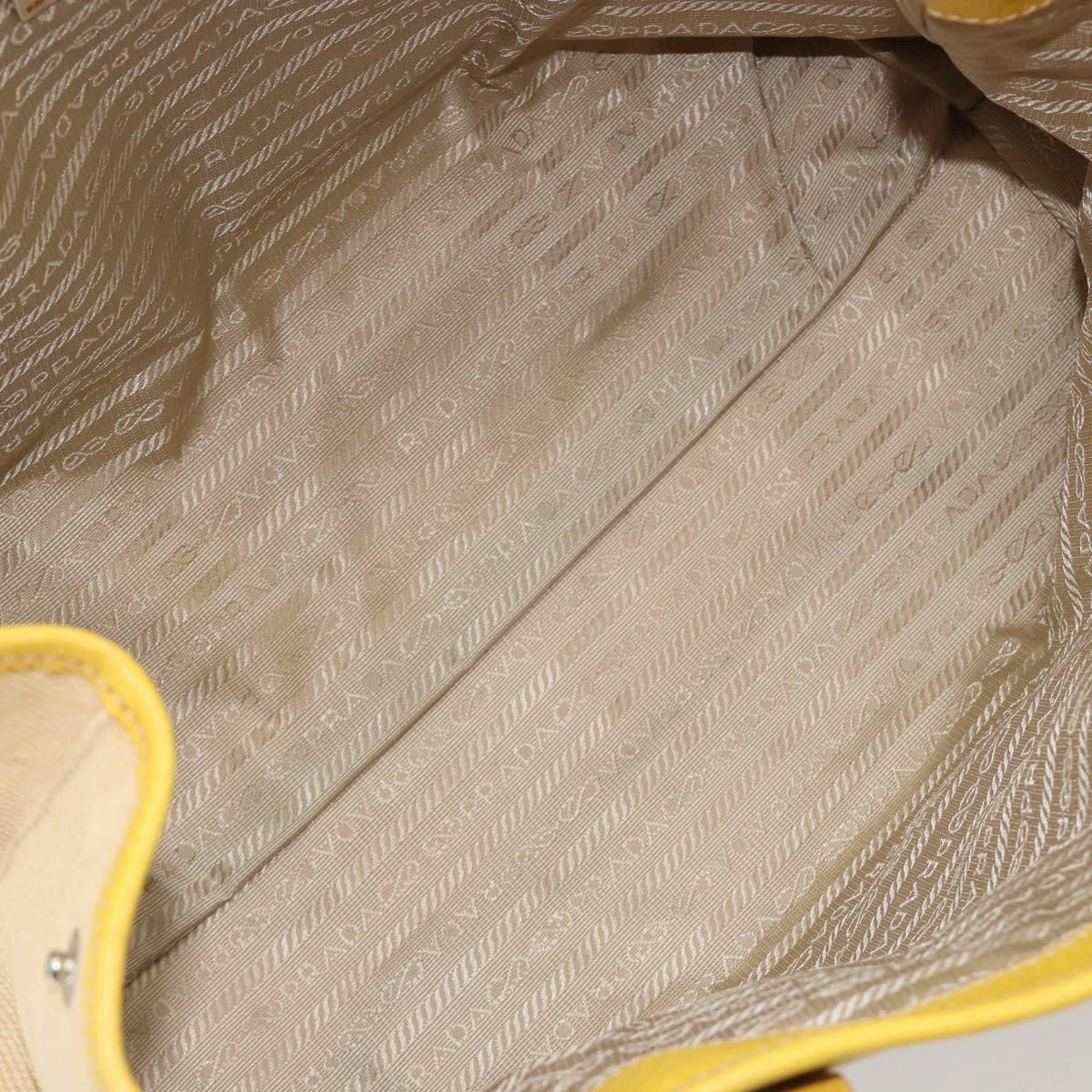 PRADA Tote Bag Canvas Beige Silver Auth 189498A
