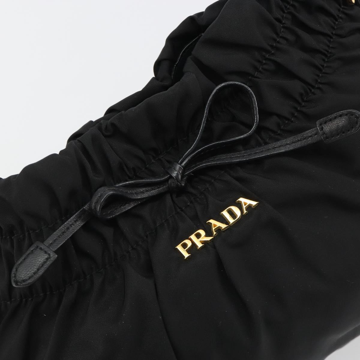 PRADA Gathered Shoulder Bag Nylon Black Gold Auth 189499V