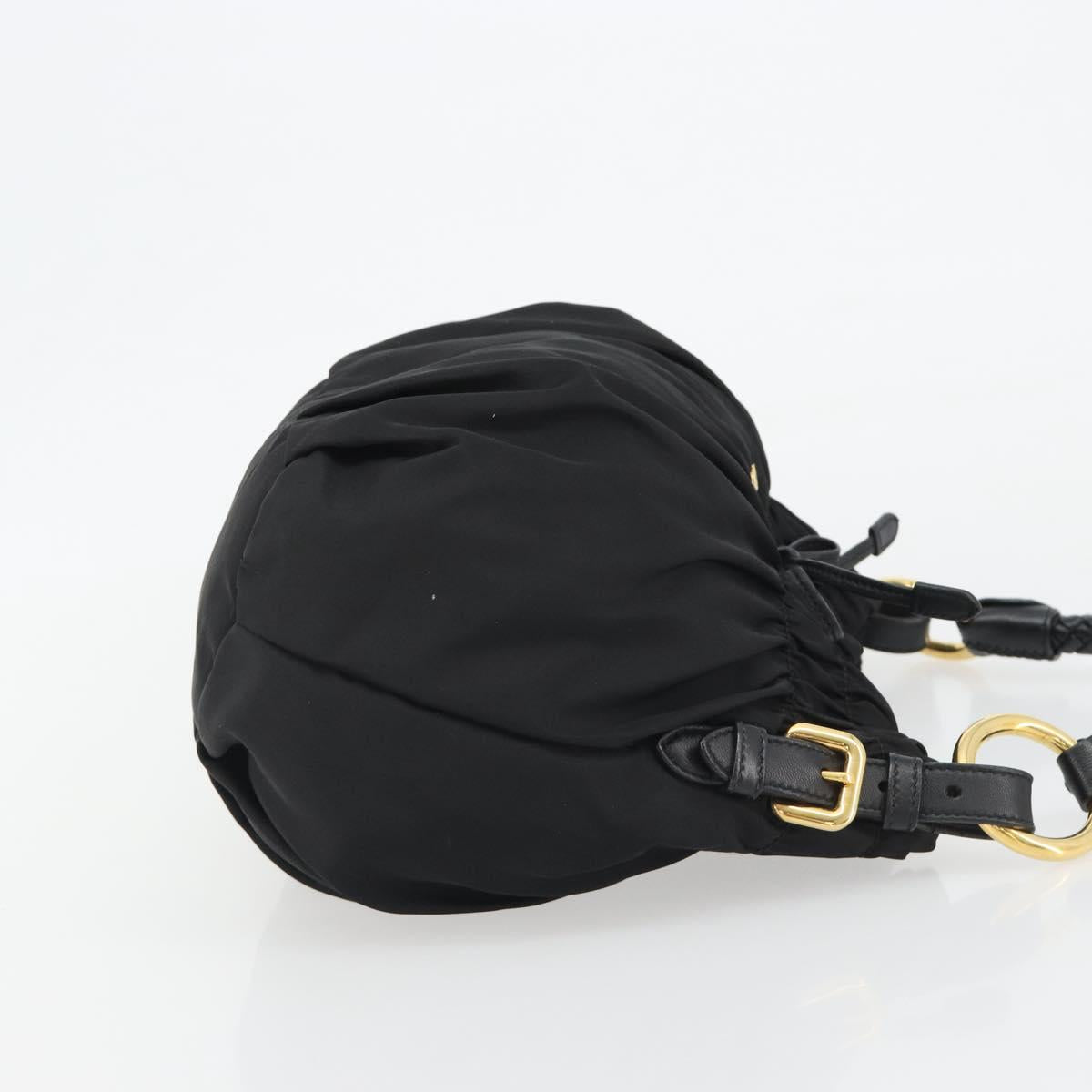PRADA Gathered Shoulder Bag Nylon Black Gold Auth 189499V