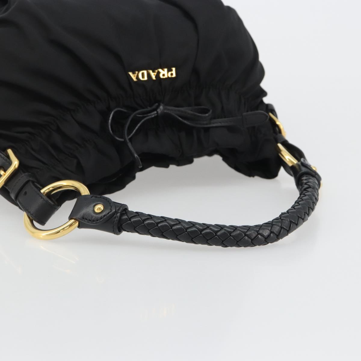 PRADA Gathered Shoulder Bag Nylon Black Gold Auth 189499V