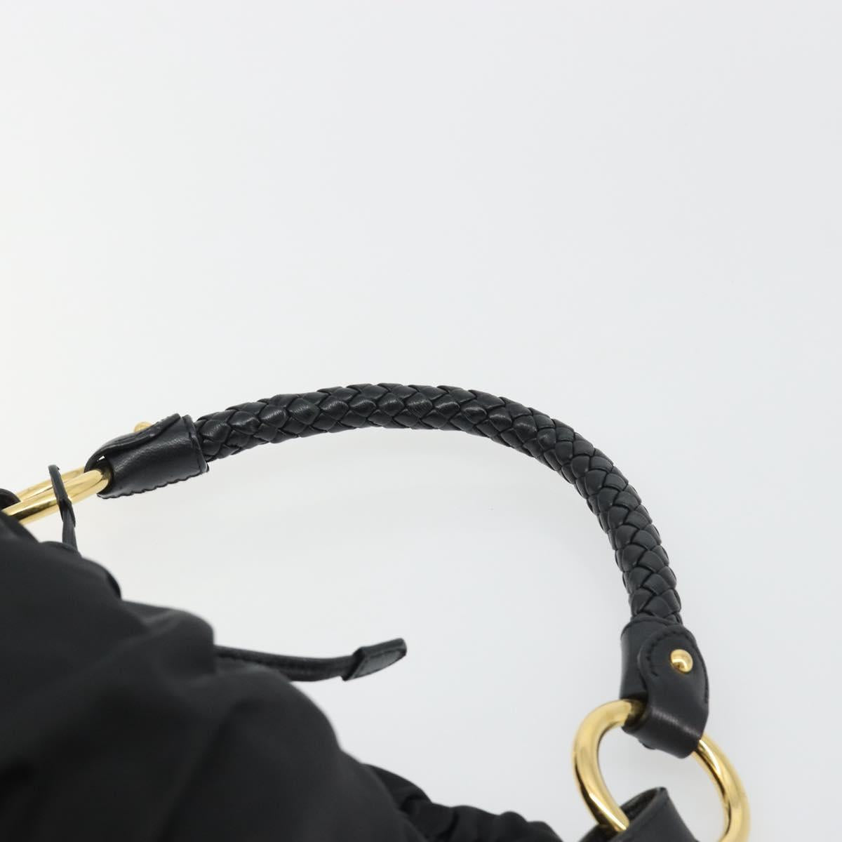 PRADA Gathered Shoulder Bag Nylon Black Gold Auth 189499V