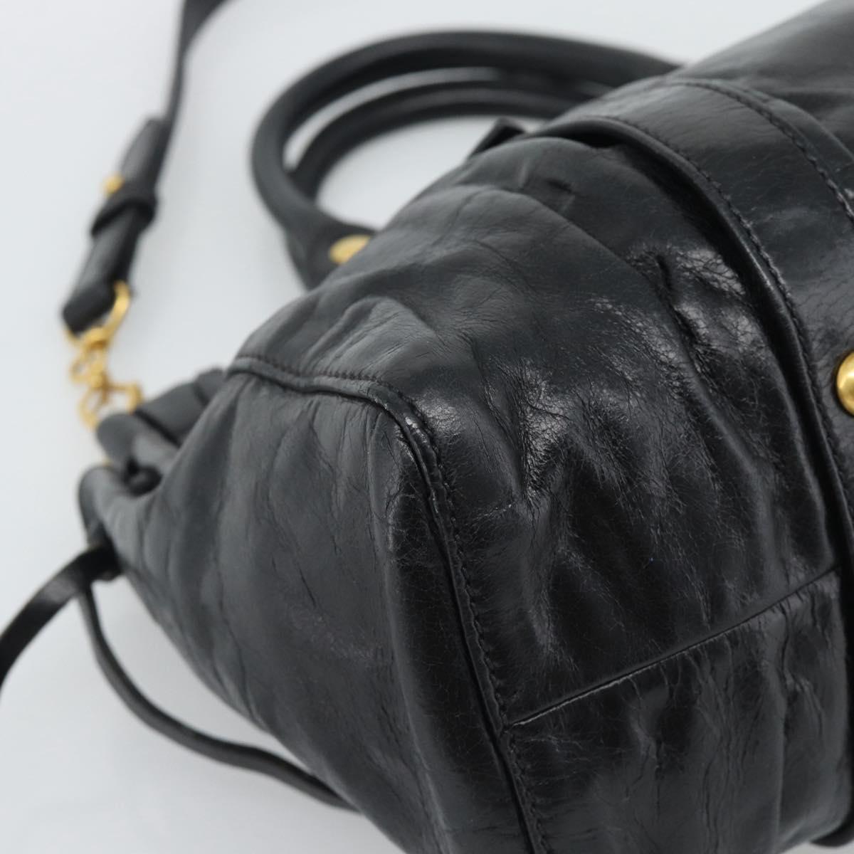 Miu Miu Hand Bag Leather 2way Black Gold Auth 189500SAM