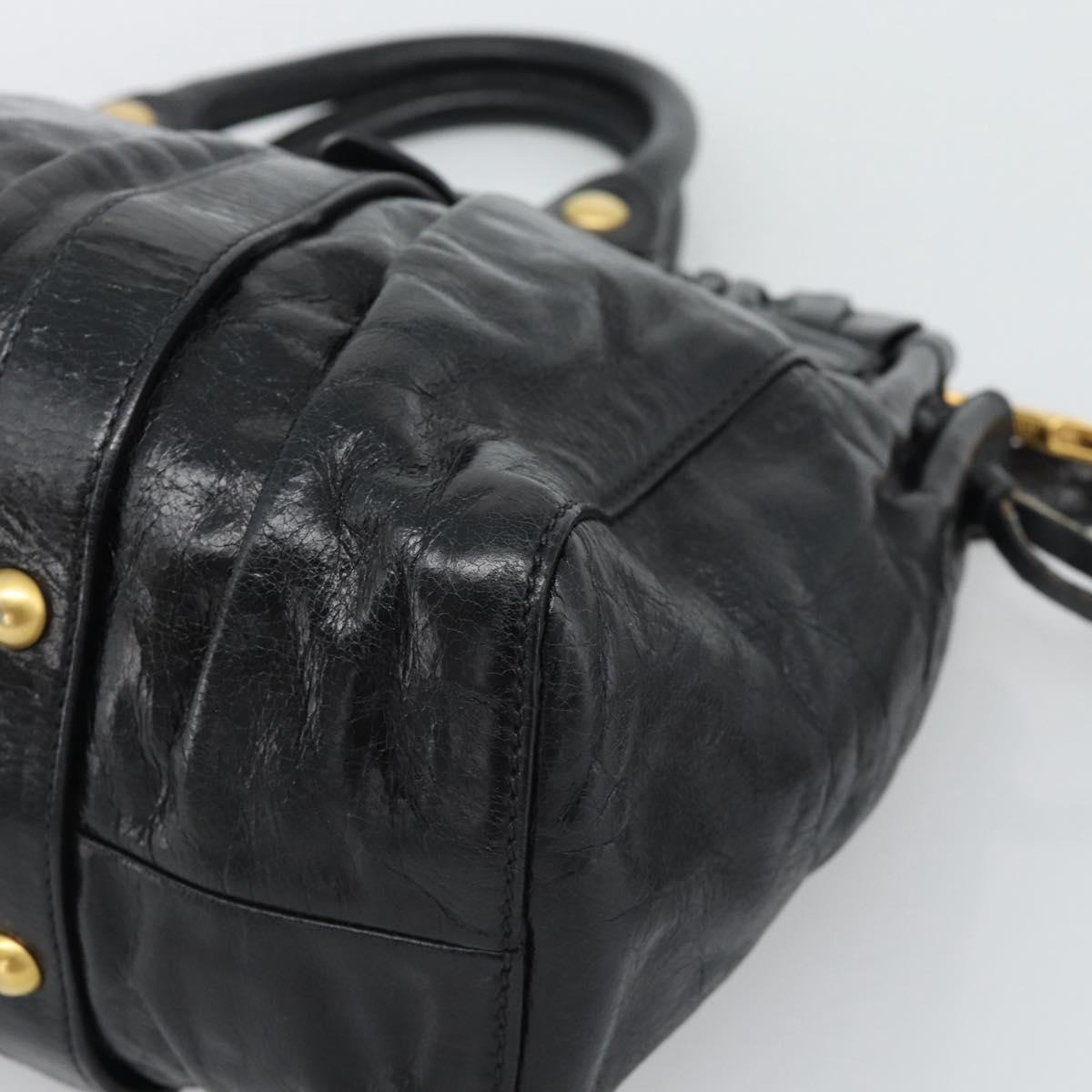 Miu Miu Hand Bag Leather 2way Black Gold Auth 189500SAM