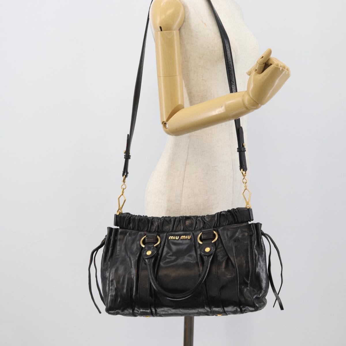 Miu Miu Hand Bag Leather 2way Black Gold Auth 189500SAM