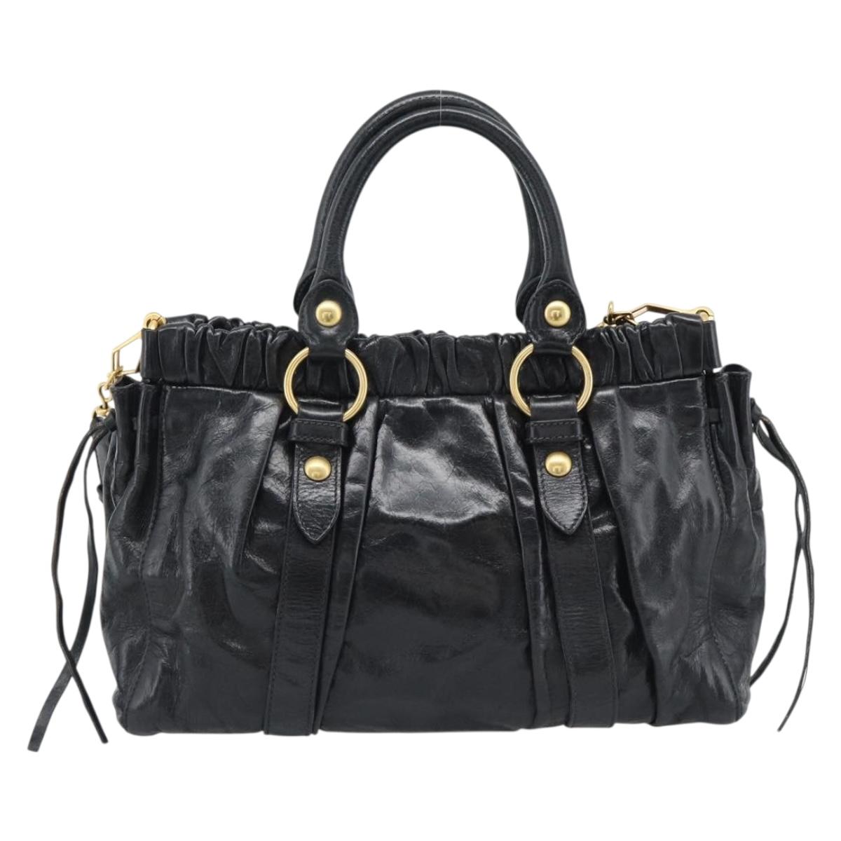 Miu Miu Hand Bag Leather 2way Black Gold Auth 189500SAM
