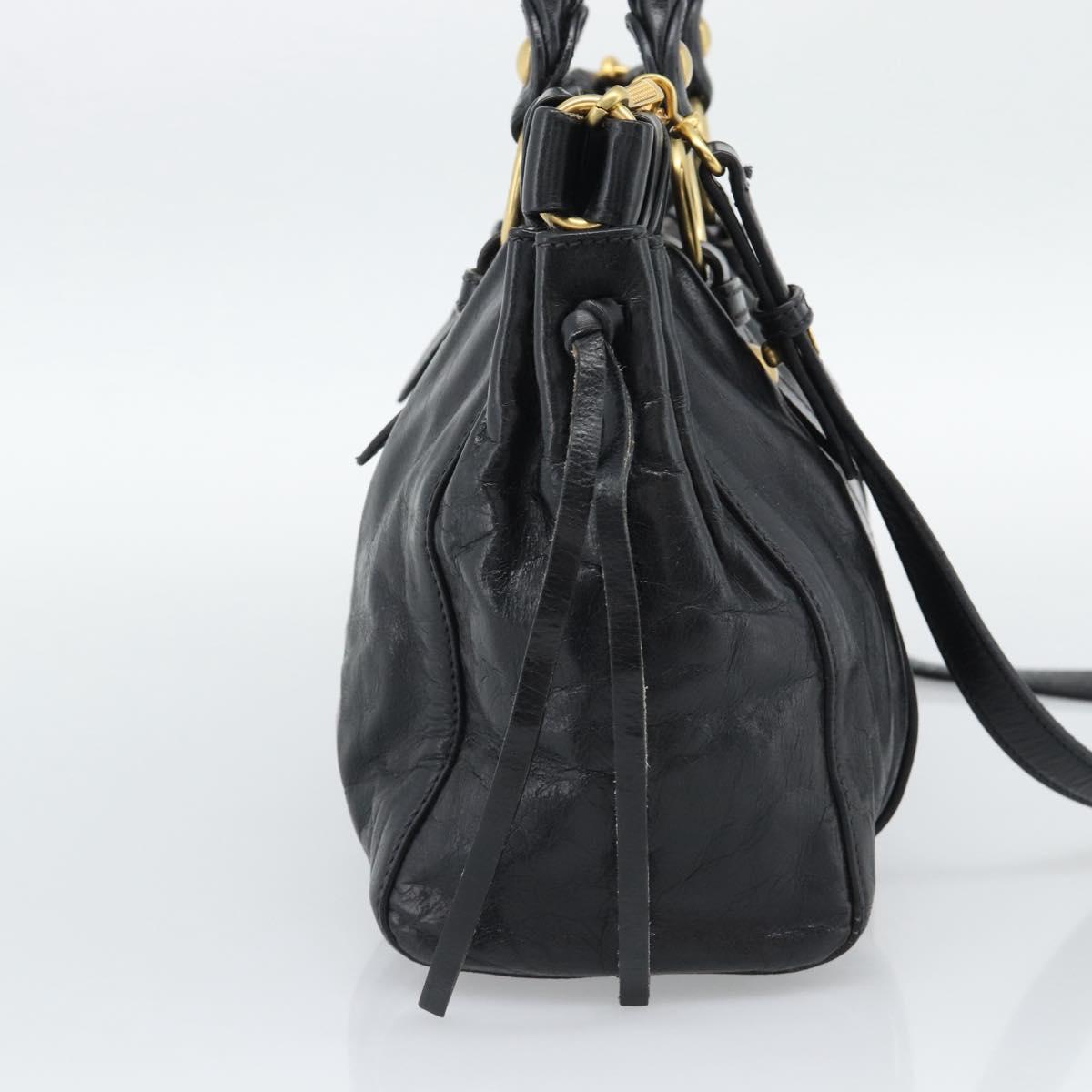 Miu Miu Hand Bag Leather 2way Black Gold Auth 189500SAM