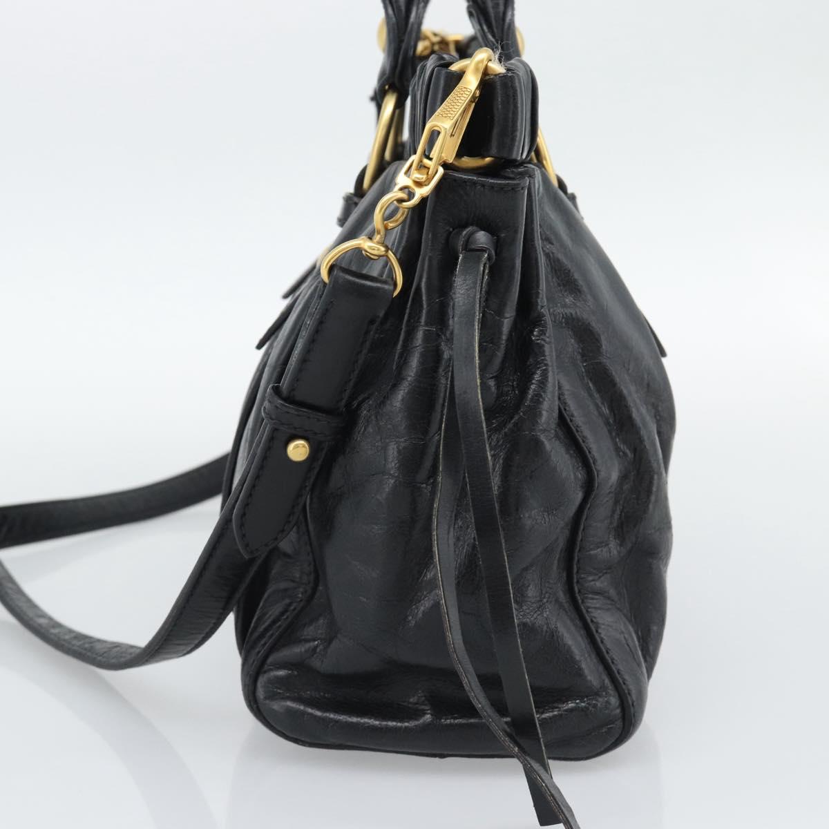 Miu Miu Hand Bag Leather 2way Black Gold Auth 189500SAM