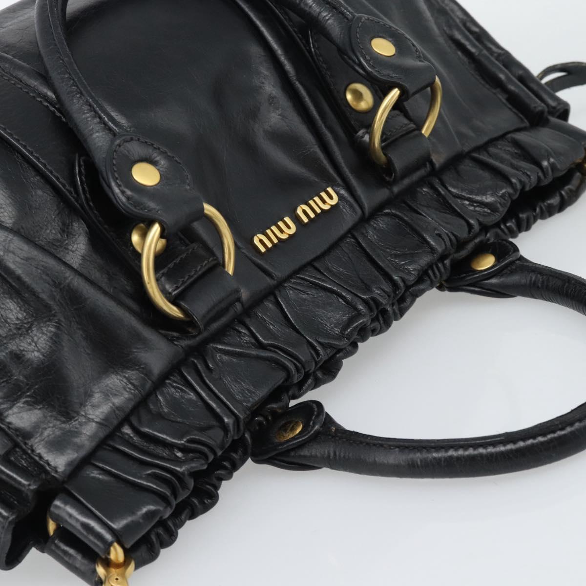 Miu Miu Hand Bag Leather 2way Black Gold Auth 189500SAM