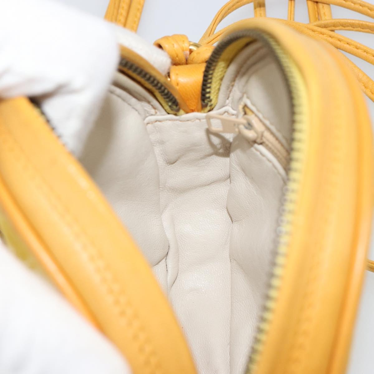 CHANEL Matelasse Shoulder Bag Satin Yellow Gold CC Auth 189501A