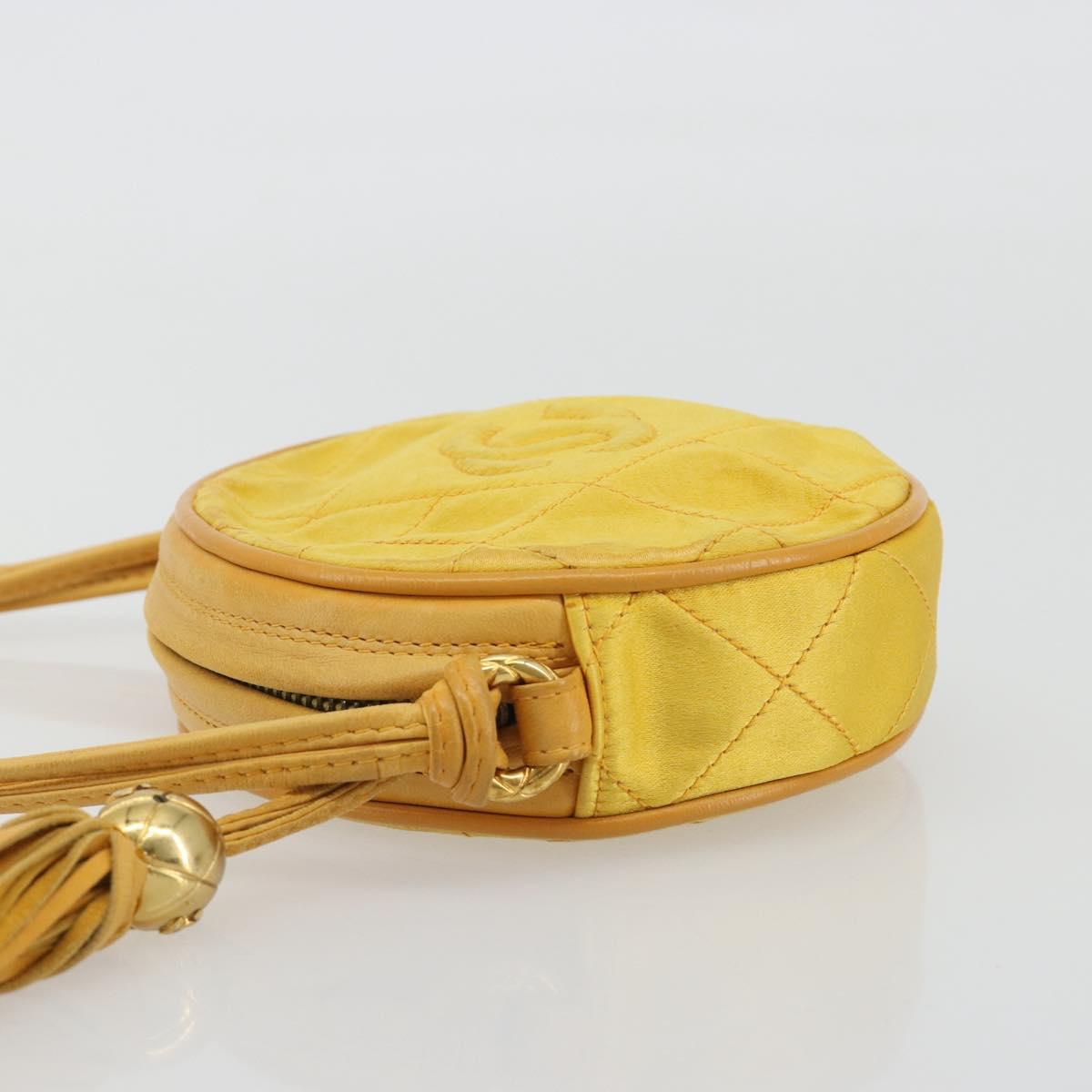 CHANEL Matelasse Shoulder Bag Satin Yellow Gold CC Auth 189501A