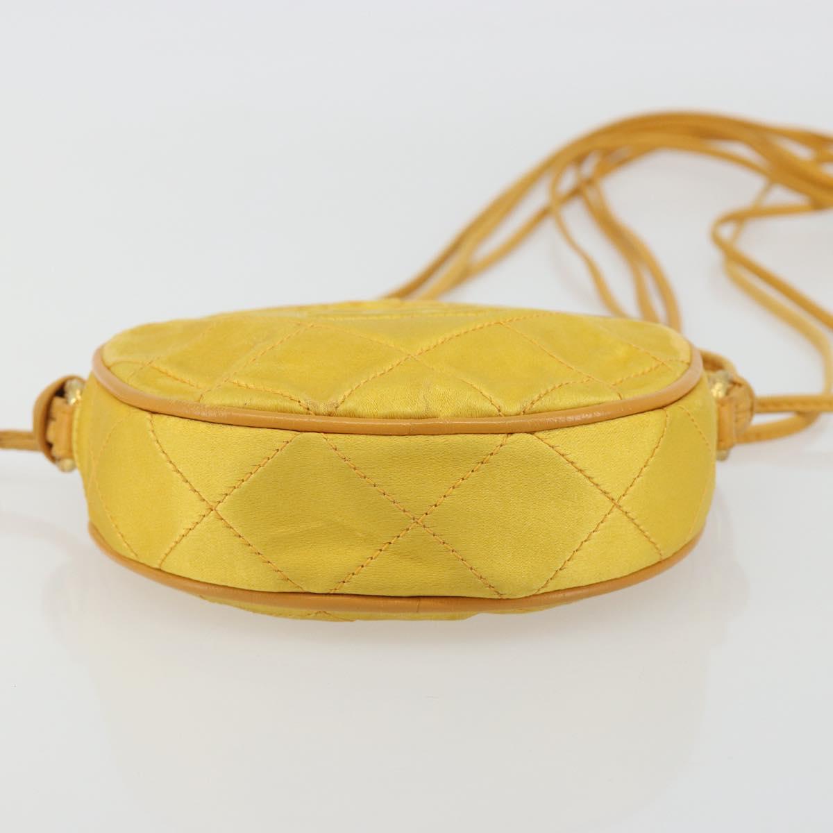 CHANEL Matelasse Shoulder Bag Satin Yellow Gold CC Auth 189501A