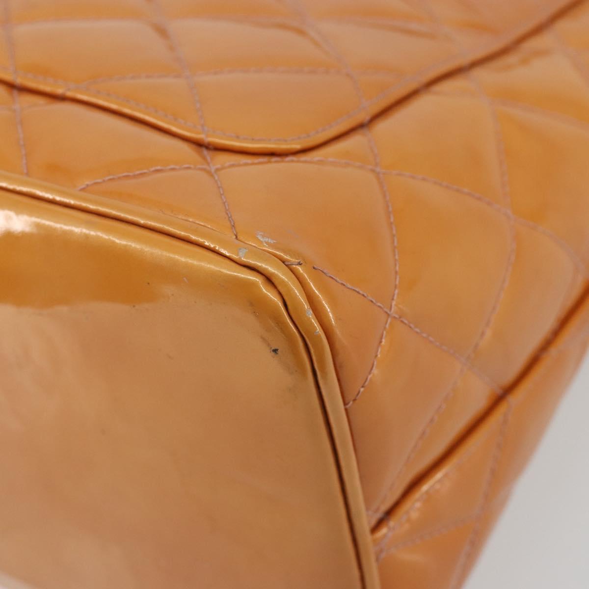 CHANEL Matelasse Standard Tote Bag Patent Leather Orange Silver CC Auth 189502A
