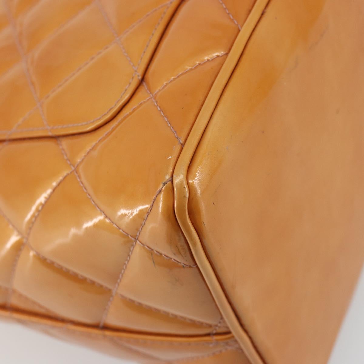 CHANEL Matelasse Standard Tote Bag Patent Leather Orange Silver CC Auth 189502A
