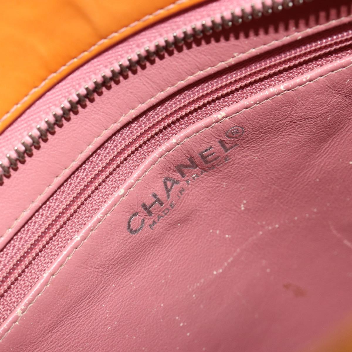 CHANEL Matelasse Standard Tote Bag Patent Leather Orange Silver CC Auth 189502A