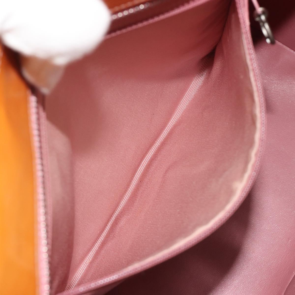 CHANEL Matelasse Standard Tote Bag Patent Leather Orange Silver CC Auth 189502A