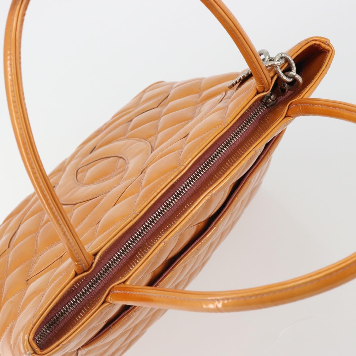 CHANEL Matelasse Standard Tote Bag Patent Leather Orange Silver CC Auth 189502A