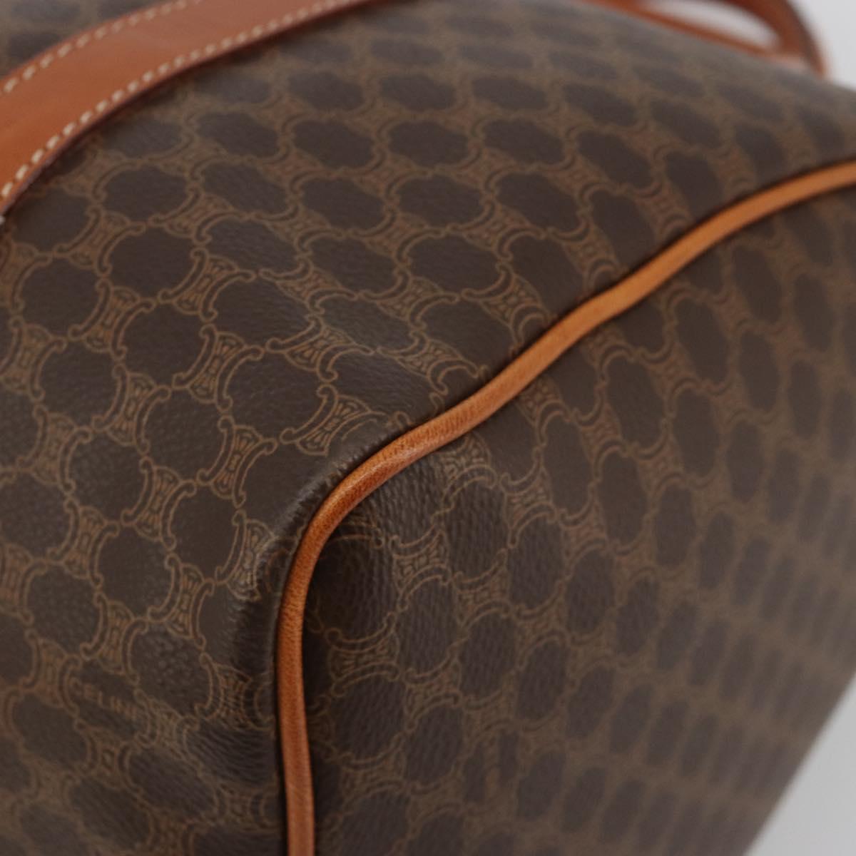 CELINE Macadam Canvas Boston Bag PVC Leather Brown Gold Auth 189503A
