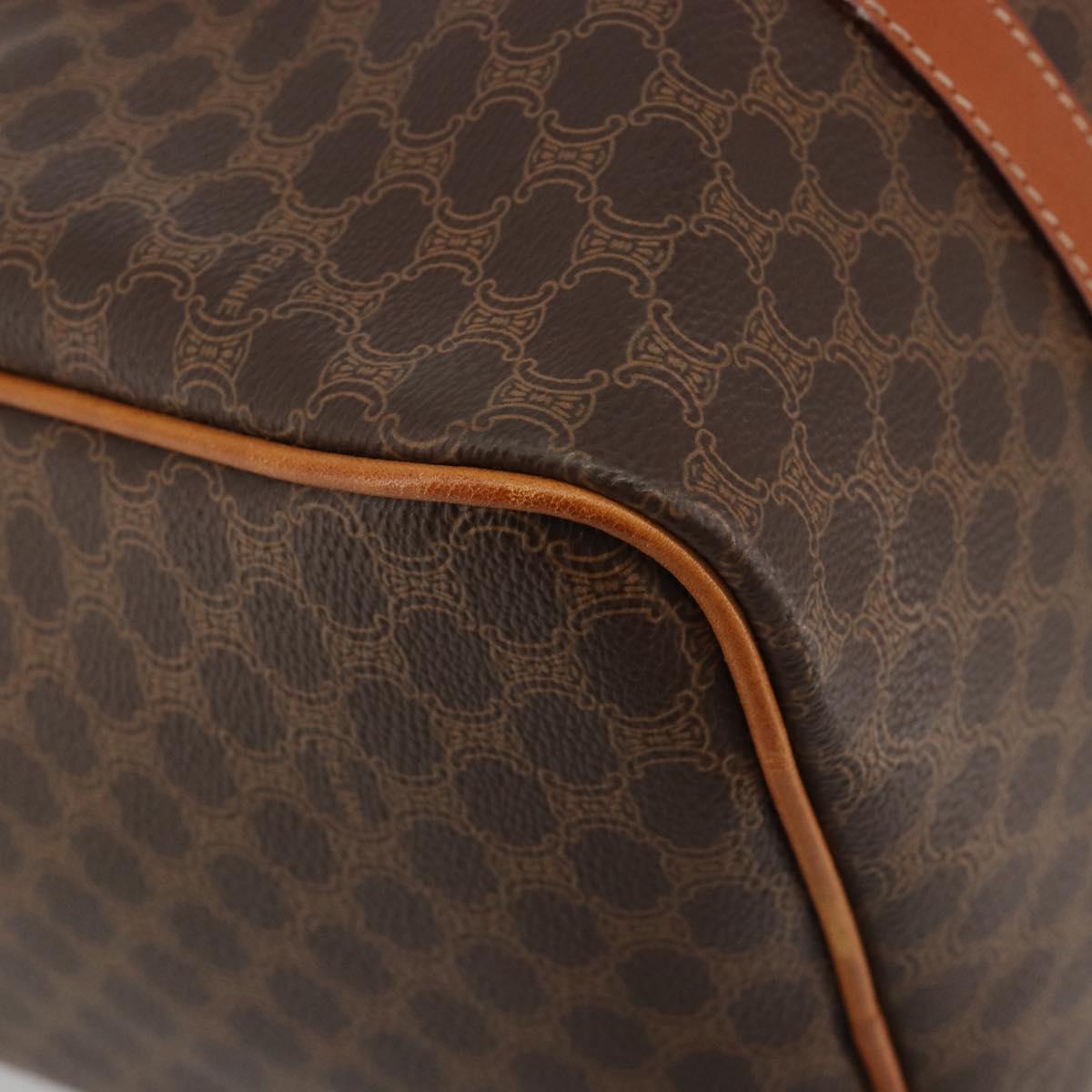 CELINE Macadam Canvas Boston Bag PVC Leather Brown Gold Auth 189503A