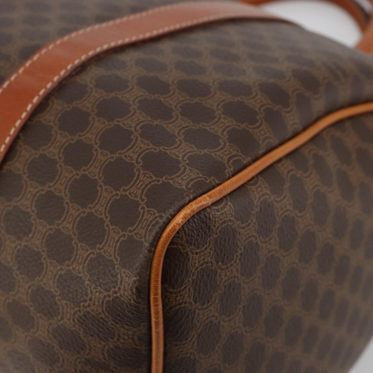 CELINE Macadam Canvas Boston Bag PVC Leather Brown Gold Auth 189503A