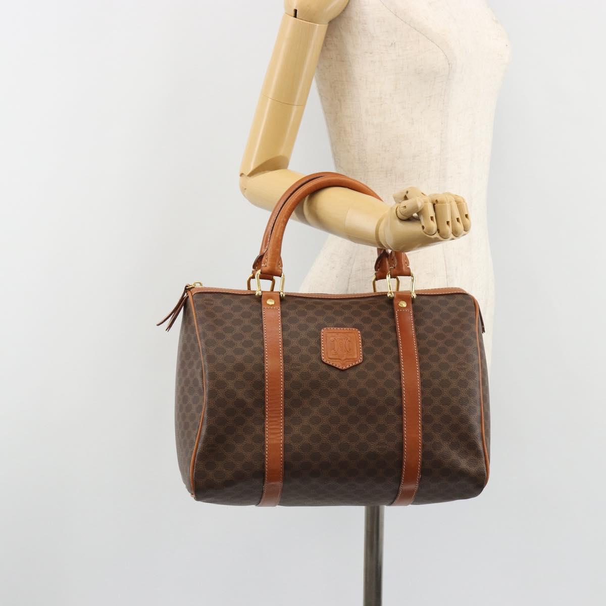 CELINE Macadam Canvas Boston Bag PVC Leather Brown Gold Auth 189503A