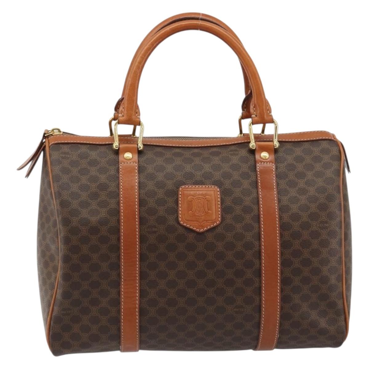 CELINE Macadam Canvas Boston Bag PVC Leather Brown Gold Auth 189503A