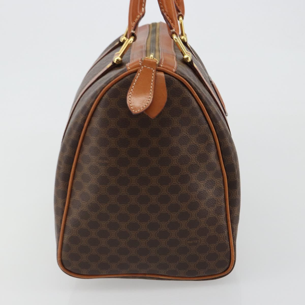 CELINE Macadam Canvas Boston Bag PVC Leather Brown Gold Auth 189503A