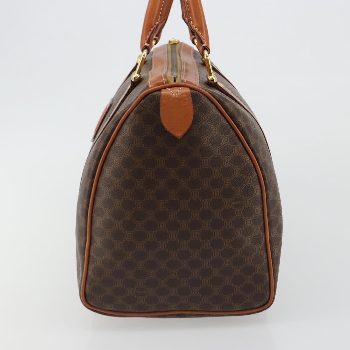 CELINE Macadam Canvas Boston Bag PVC Leather Brown Gold Auth 189503A