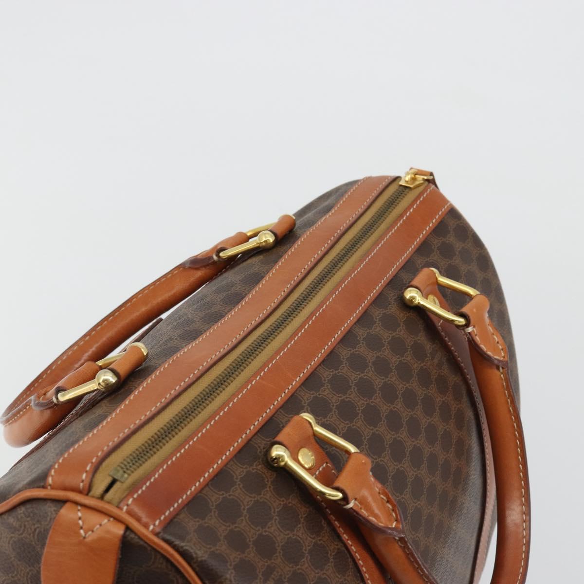 CELINE Macadam Canvas Boston Bag PVC Leather Brown Gold Auth 189503A