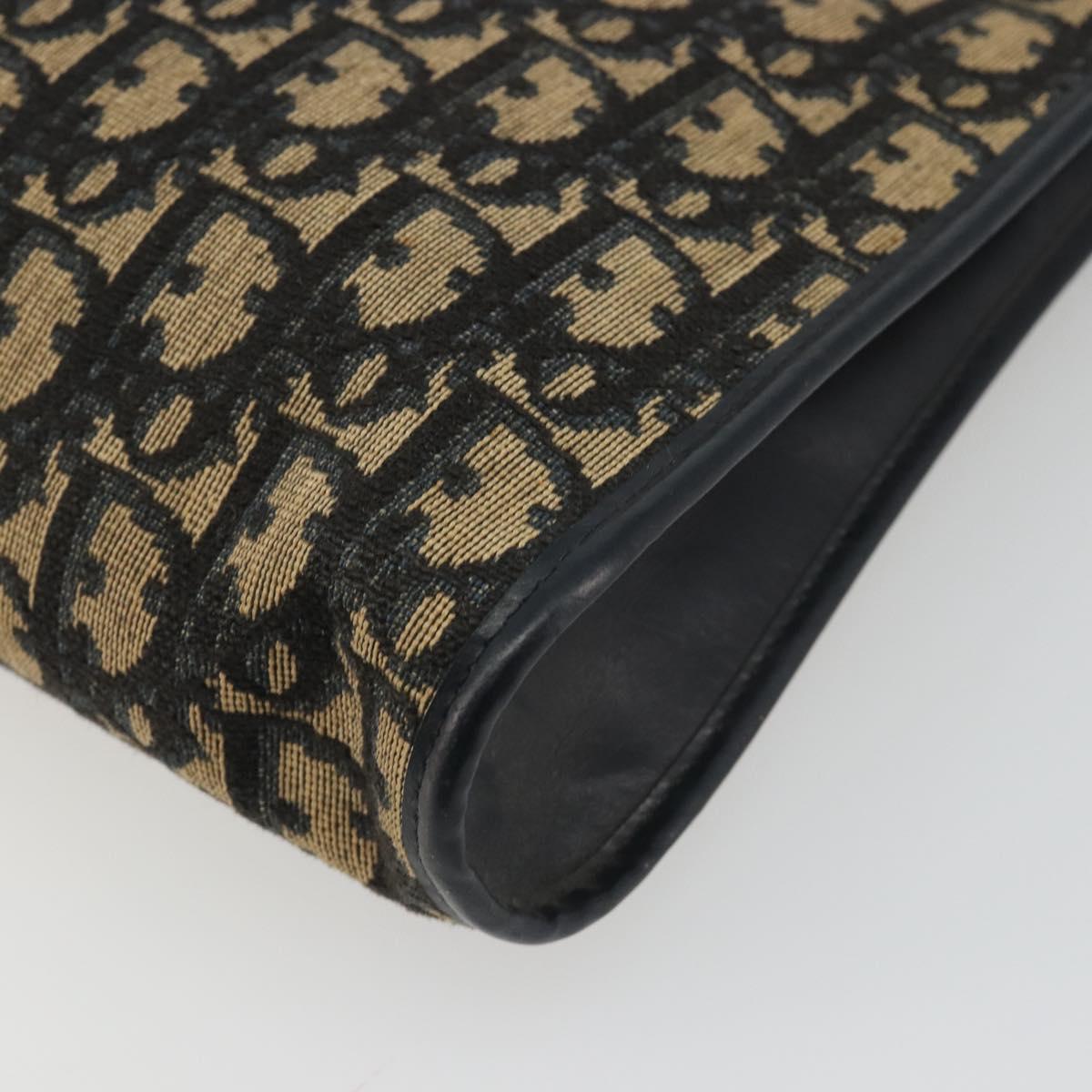 Christian Dior Trotter Canvas Shoulder Bag Navy Gold Auth 189506