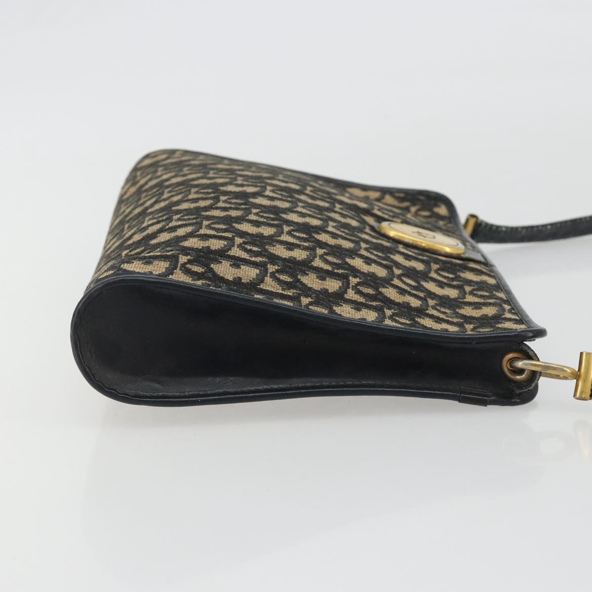 Christian Dior Trotter Canvas Shoulder Bag Navy Gold Auth 189506