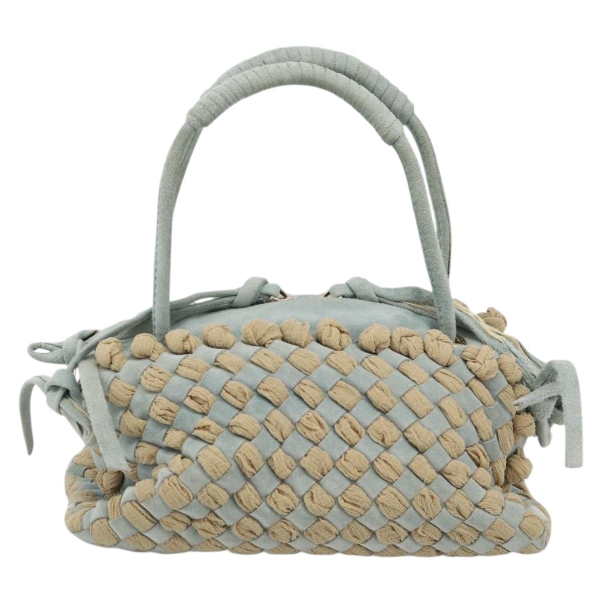 BOTTEGA VENETA INTRECCIATO Hand Bag Suede Light Blue Gold Auth 189511A
