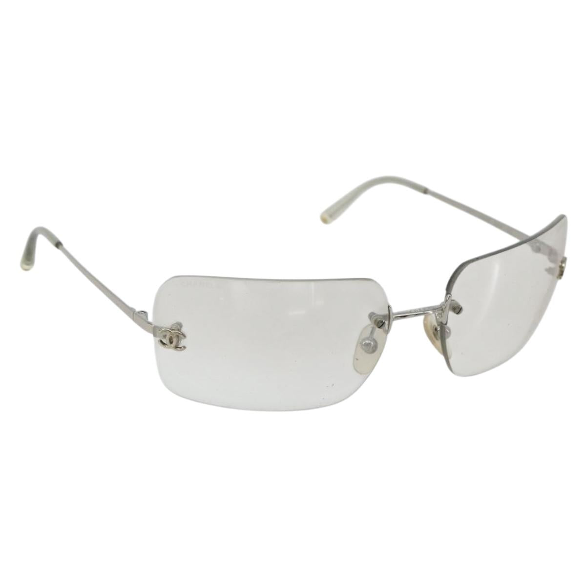 CHANEL COCO Mark Sunglasses Metal Silver CC Auth 189512