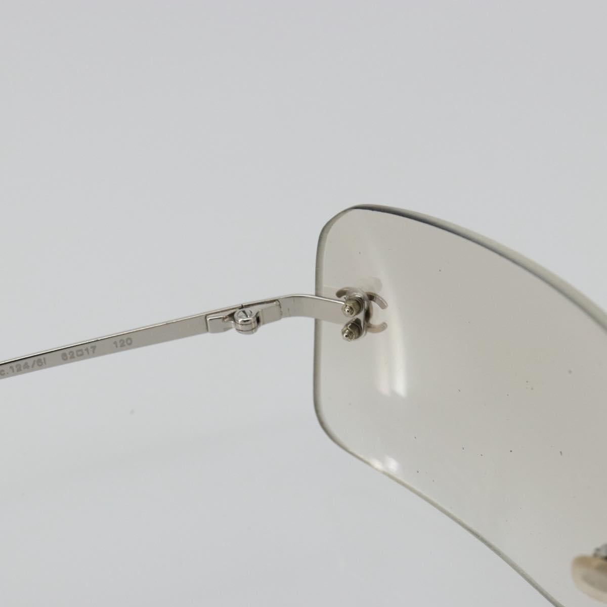 CHANEL COCO Mark Sunglasses Metal Silver CC Auth 189512