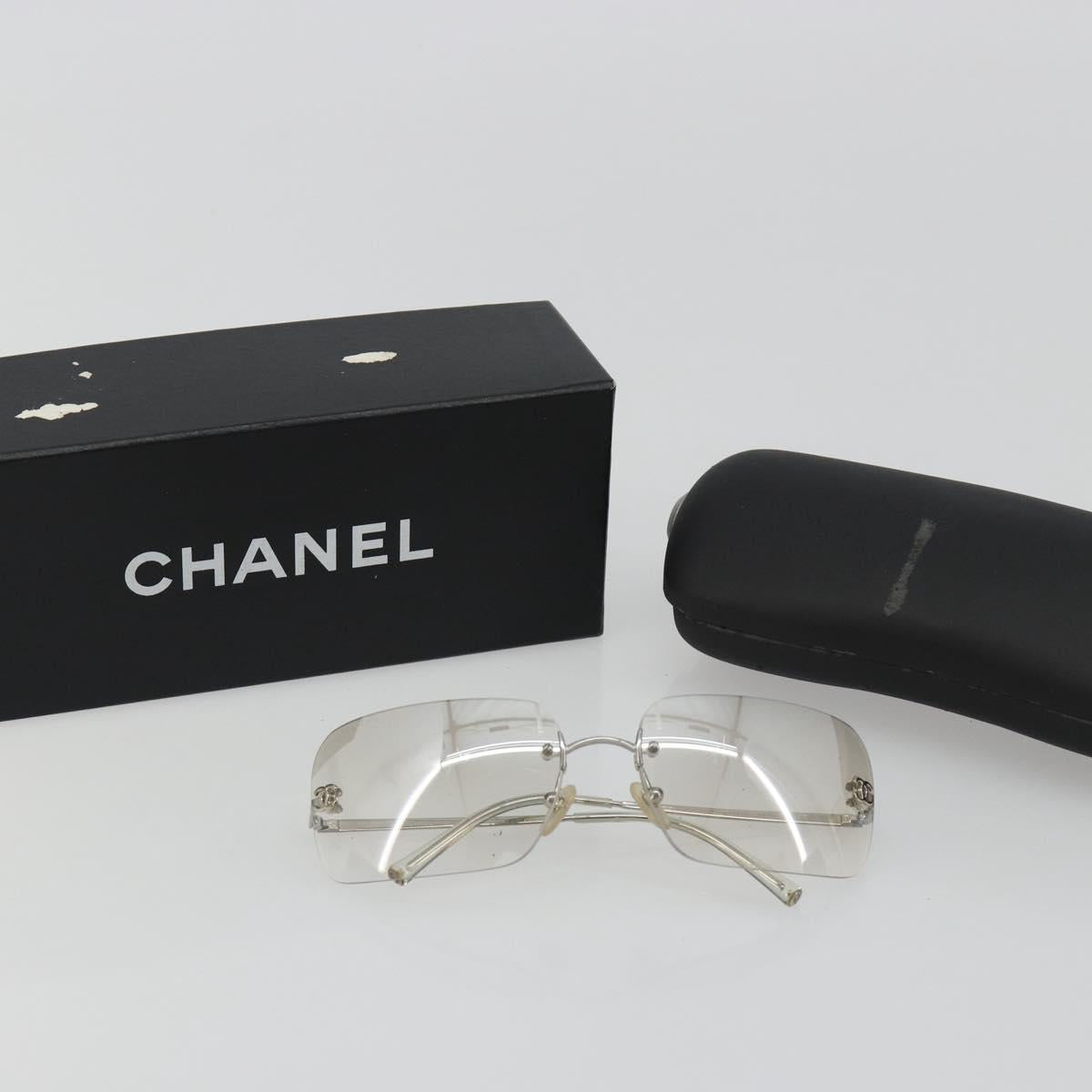 CHANEL COCO Mark Sunglasses Metal Silver CC Auth 189512