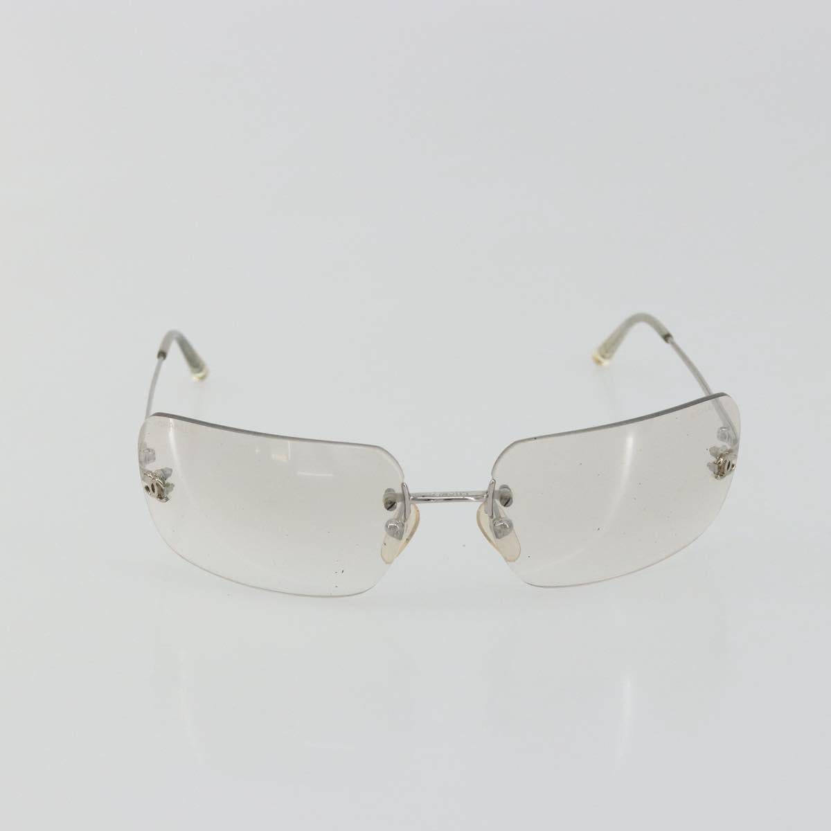 CHANEL COCO Mark Sunglasses Metal Silver CC Auth 189512