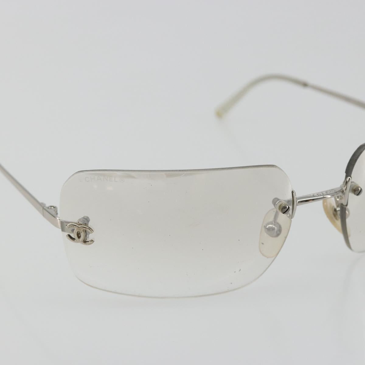 CHANEL COCO Mark Sunglasses Metal Silver CC Auth 189512