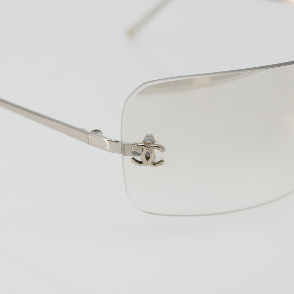 CHANEL COCO Mark Sunglasses Metal Silver CC Auth 189512