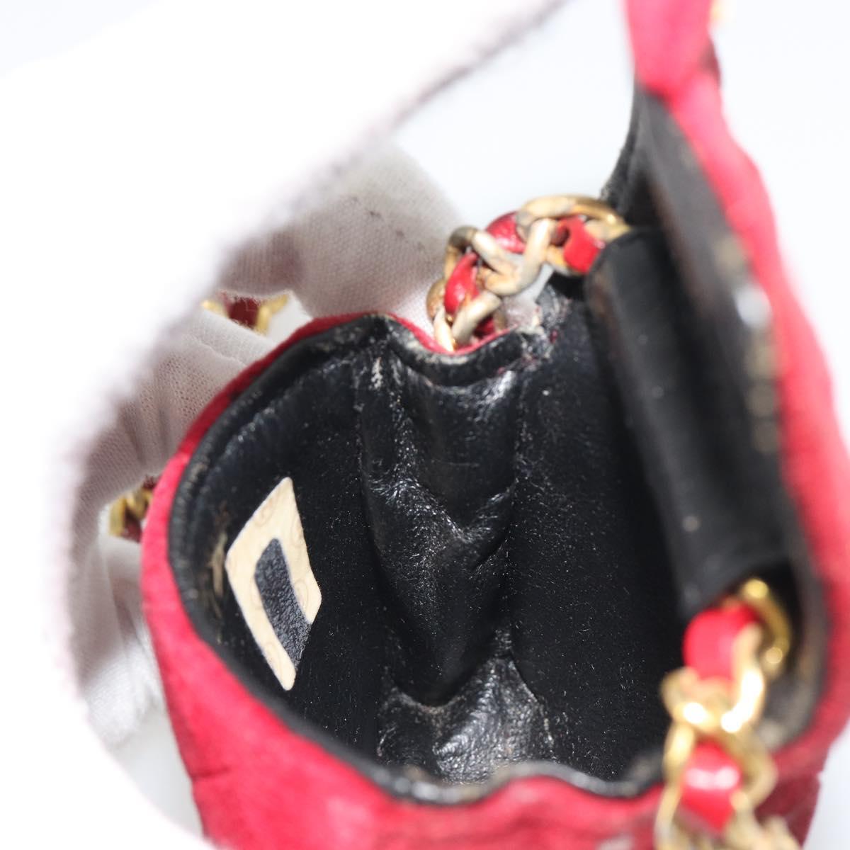 CHANEL Mini Mini Matelasse 7 Chain Shoulder Pouch Velor Red Gold CC Auth 189515