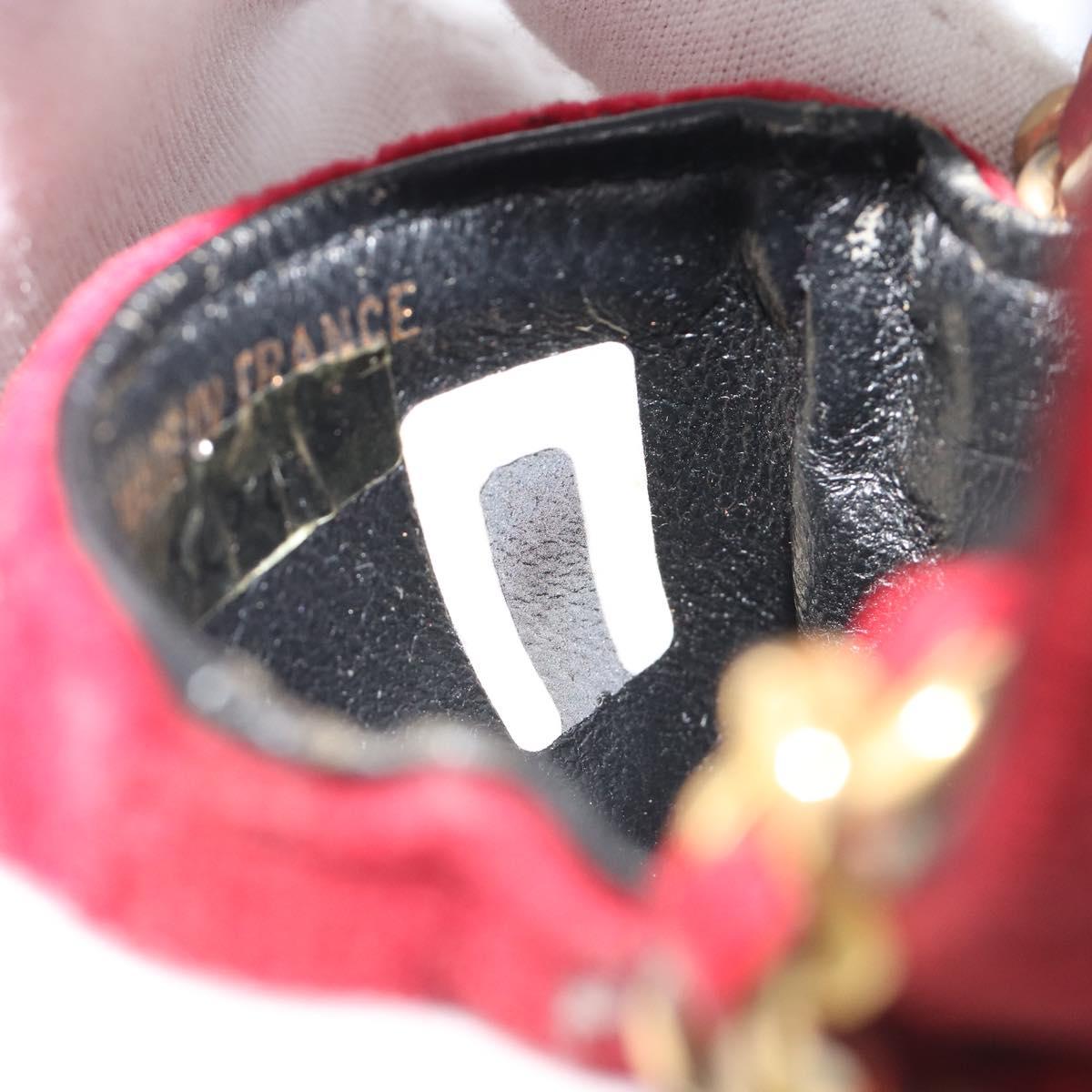 CHANEL Mini Mini Matelasse 7 Chain Shoulder Pouch Velor Red Gold CC Auth 189515