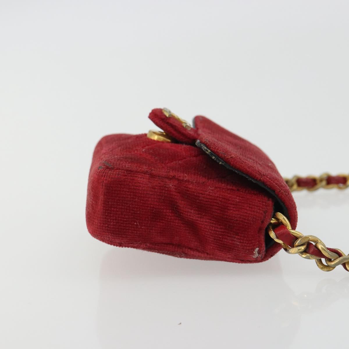 CHANEL Mini Mini Matelasse 7 Chain Shoulder Pouch Velor Red Gold CC Auth 189515