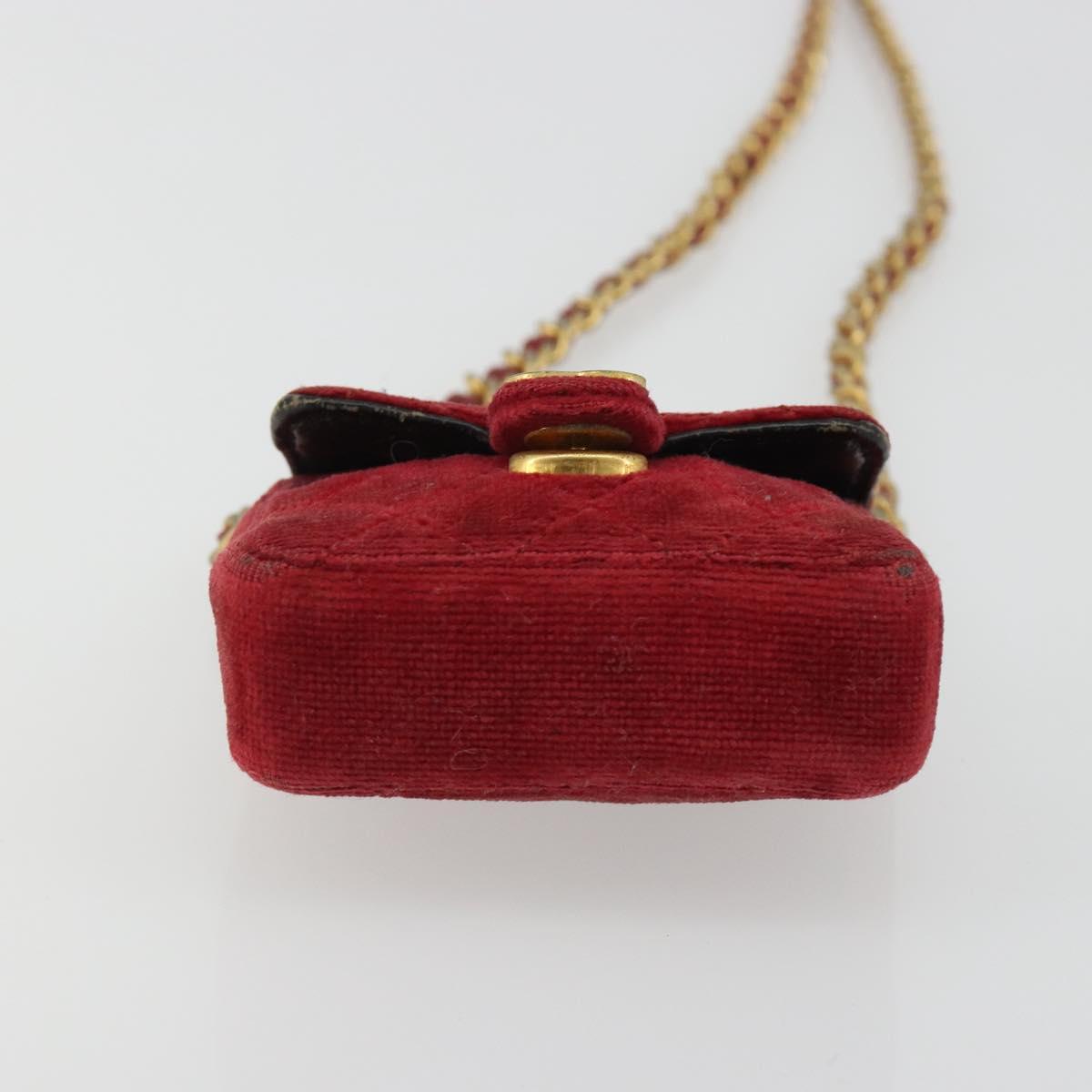 CHANEL Mini Mini Matelasse 7 Chain Shoulder Pouch Velor Red Gold CC Auth 189515