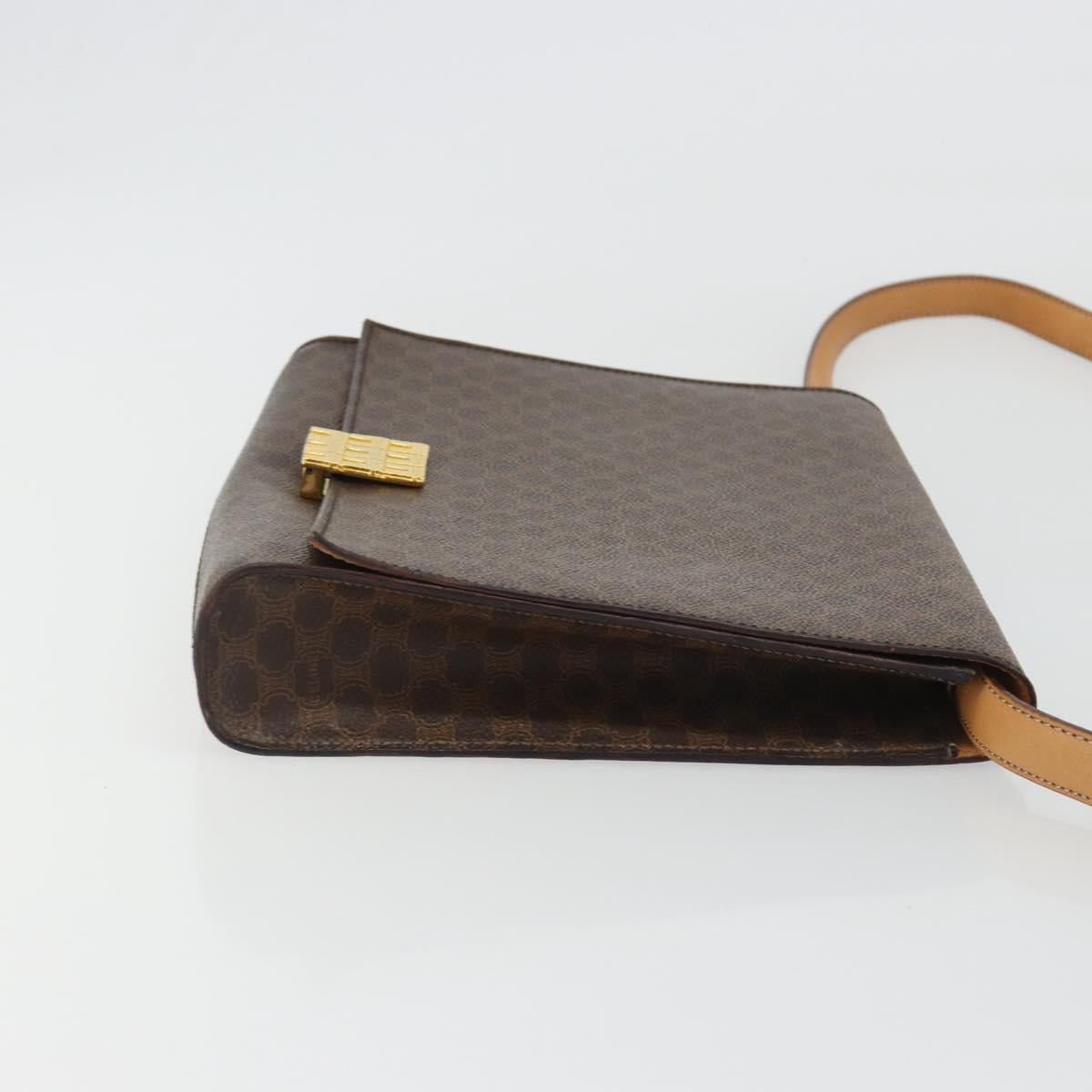CELINE Macadam Canvas Shoulder Bag PVC Leather Brown Gold Auth 189539A