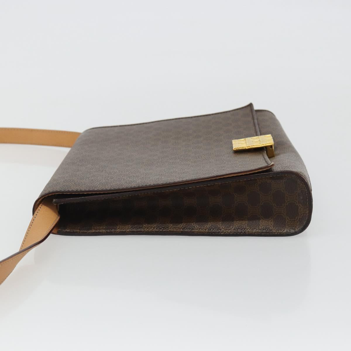 CELINE Macadam Canvas Shoulder Bag PVC Leather Brown Gold Auth 189539A