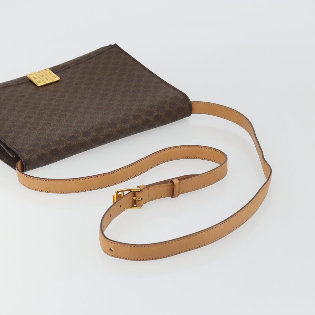 CELINE Macadam Canvas Shoulder Bag PVC Leather Brown Gold Auth 189539A