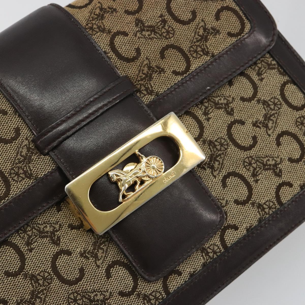 CELINE C Sulky Horse Carriage Shoulder Bag Canvas Beige Gold Auth 189540A